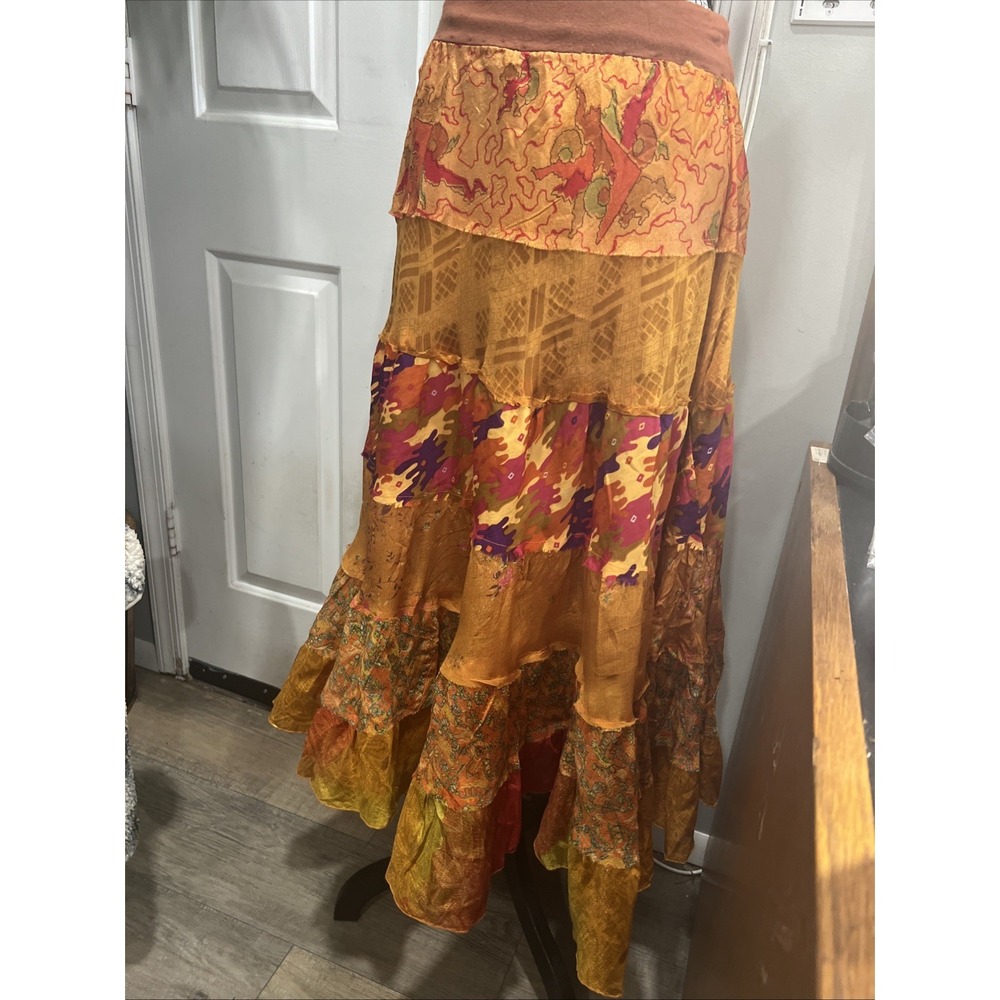 100 Silk  SYNERGY /skirt Dress M/l‎  Made In India Beautiful Unique Copper  Hang